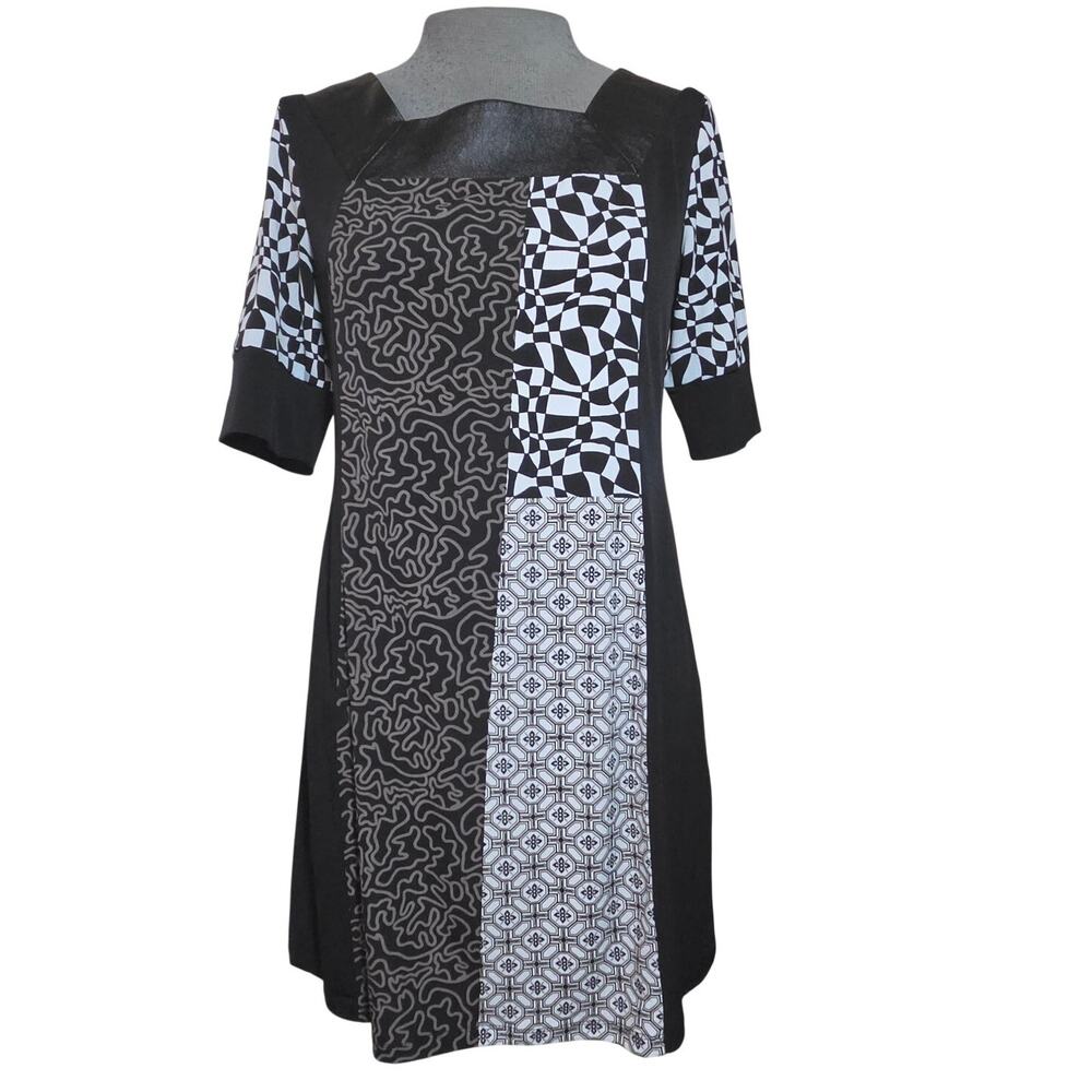 Alfani Pull Over Faux Vegan Leather Embellished Neck Dress Size XS
